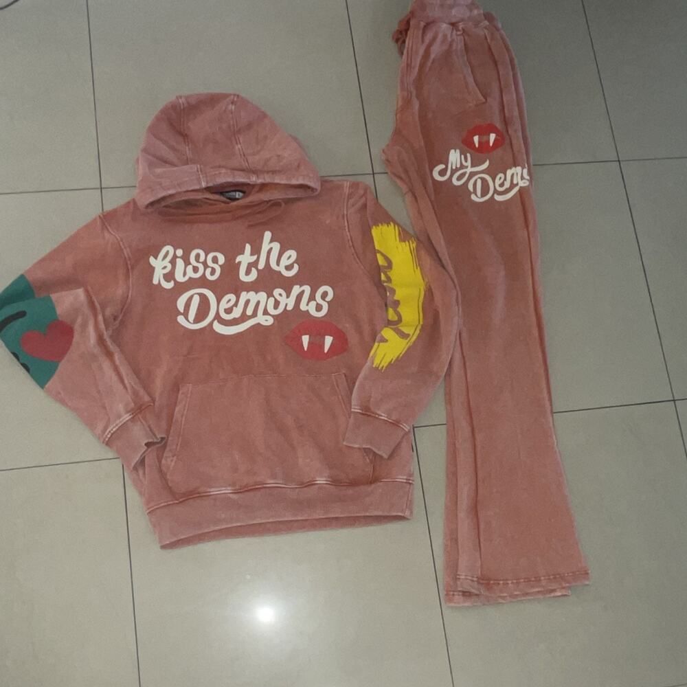 Women’s Pink REBEL MINDS Hooded Sweatsuit Set Hoodie & Pants 2-Piece Small